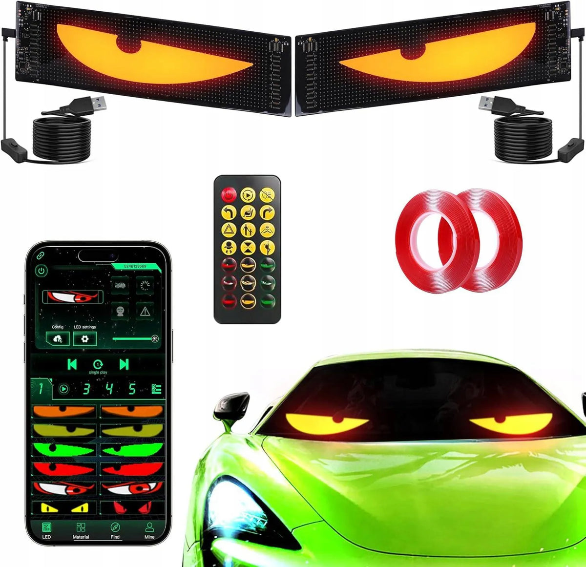 2 vnt. lankstus LED ekranas 59x12 cm DEVIL EYES sunkvežimiui TIR