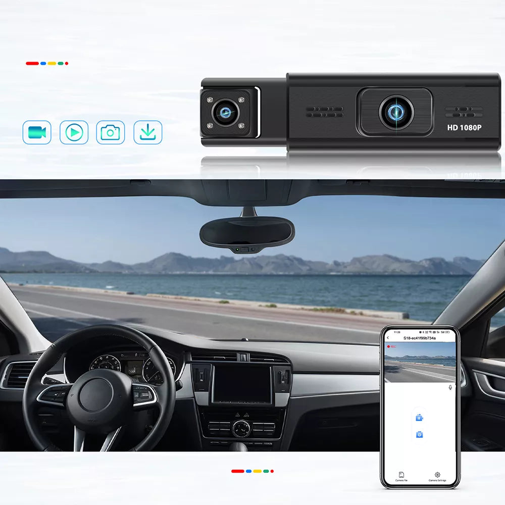 Vaizdo įrašymo įrenginys 3 kameros automobilio kamera priekiniam stiklui Wifi