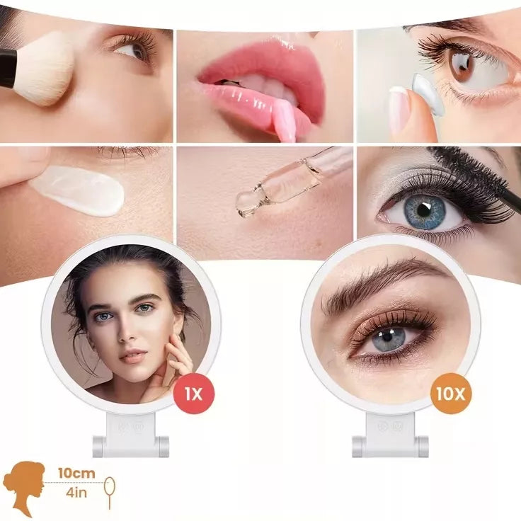 Didysis dvipusis 1X+10X LED apšviestas kosmetinis veidrodis makiažui AKU