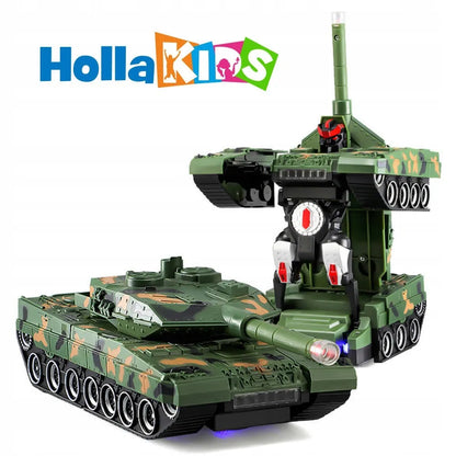 2in1 nuotoliniu būdu valdomas tankas - robotas transformuojamas, kovoja, su pulteliu, LED, USB, akumuliatorius