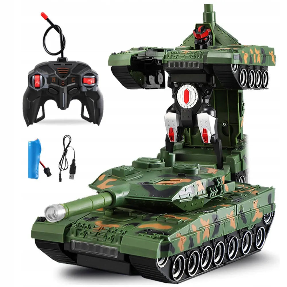 2in1 nuotoliniu būdu valdomas tankas - robotas transformuojamas, kovoja, su pulteliu, LED, USB, akumuliatorius