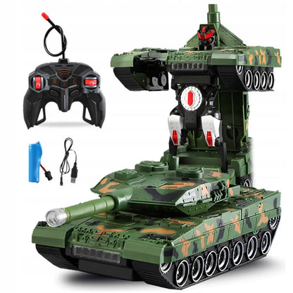 2in1 nuotoliniu būdu valdomas tankas - robotas transformuojamas, kovoja, su pulteliu, LED, USB, akumuliatorius