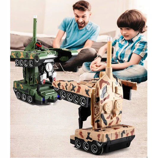 2in1 nuotoliniu būdu valdomas tankas - robotas transformuojamas, kovoja, su pulteliu, LED, USB, akumuliatorius