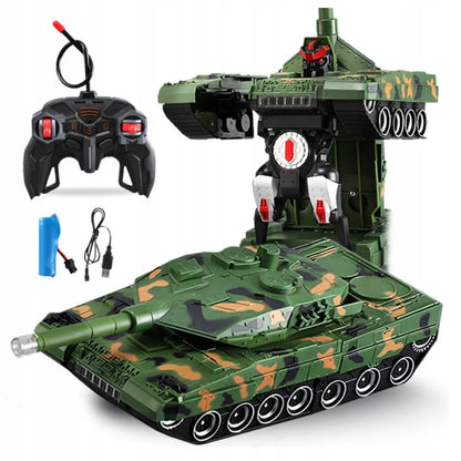 2in1 nuotoliniu būdu valdomas tankas - robotas transformuojamas, kovoja, su pulteliu, LED, USB, akumuliatorius