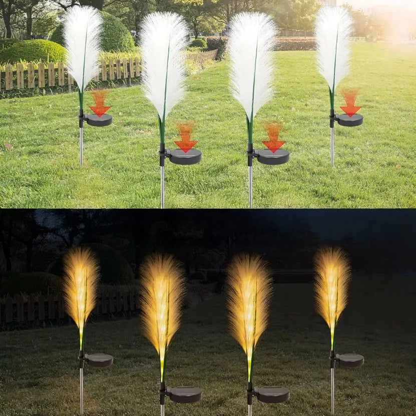 2x saulės energija valdomas sodo šviestuvas Pampasų žolė dekoratyvinis LED skydelis 85cm