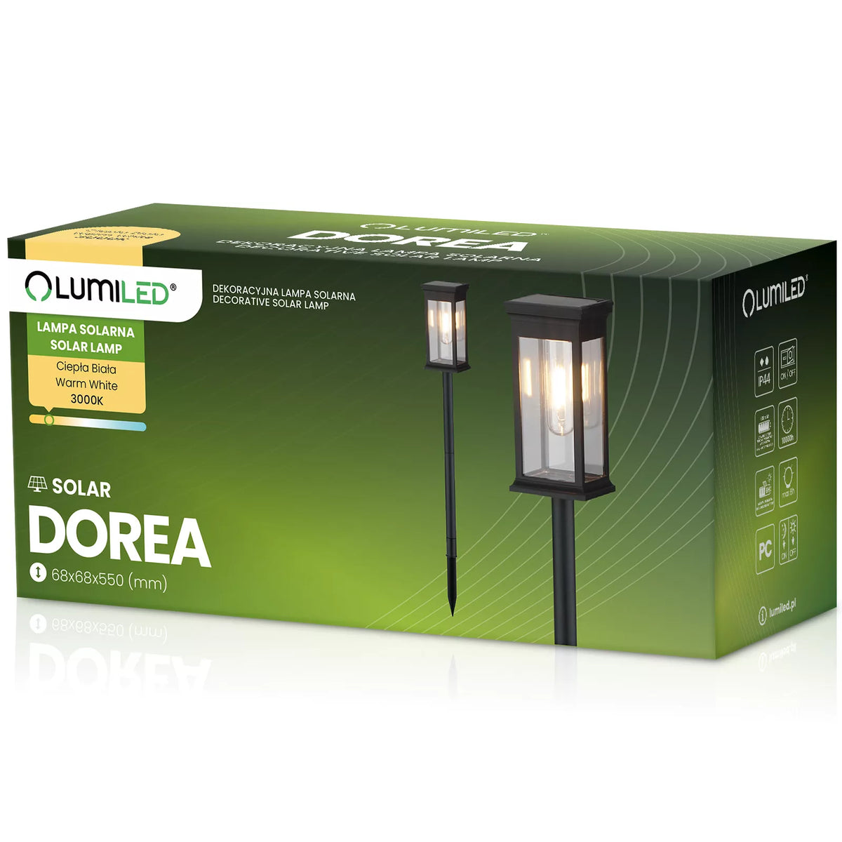 3 vnt. „Lumiled“ LED saulės energija varomi sodo šviestuvai, įsmeigiami į žemę, IP44, dekoratyviniai stulpeliai