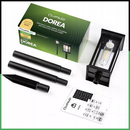 3 vnt. „Lumiled“ LED saulės energija varomi sodo šviestuvai, įsmeigiami į žemę, IP44, dekoratyviniai stulpeliai