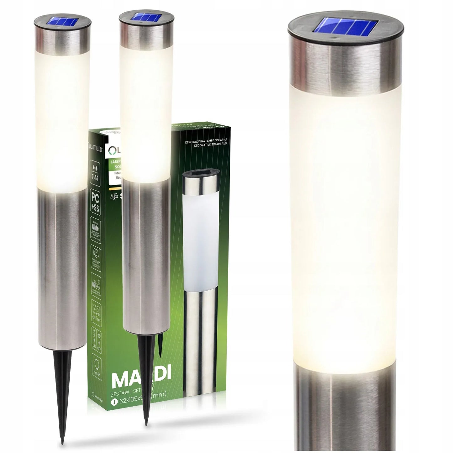 3 vnt. „Lumiled“ saulės energija maitinami LED sodo šviestuvai, skirti įsmeigti į žemę, dekoratyvinis sodo stulpas