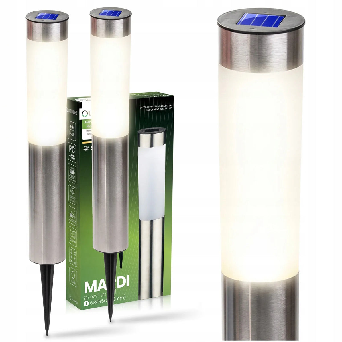 3 vnt. „Lumiled“ saulės energija maitinami LED sodo šviestuvai, skirti įsmeigti į žemę, dekoratyvinis sodo stulpas