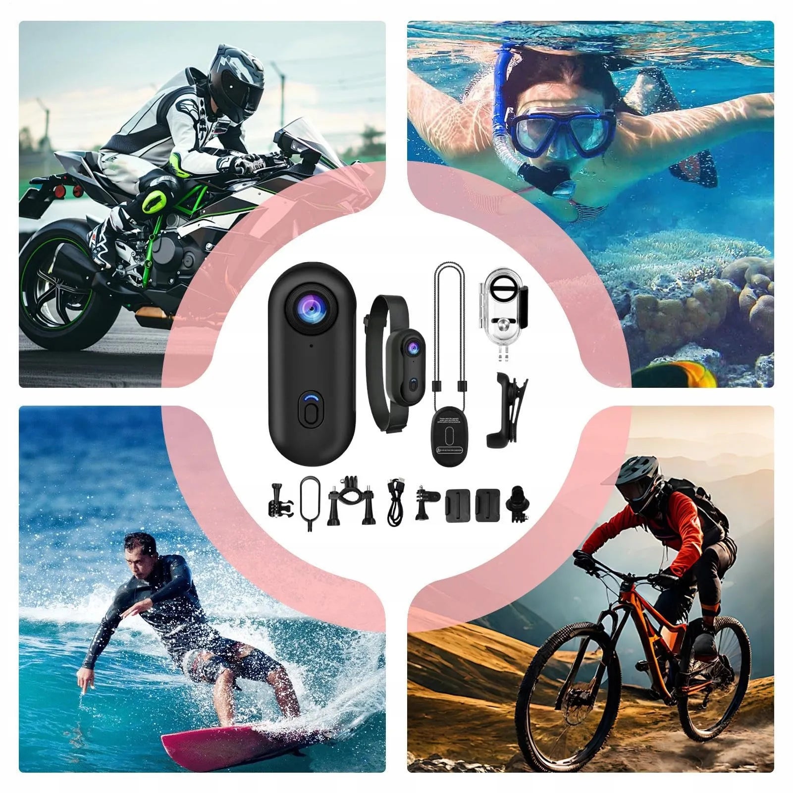 360° sportinė kamera povandeninė 1080P veiksmo kamera plataus kampo 120°