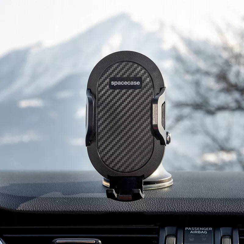 Tvirtas automobilinis laikiklis telefonui ant priekinio stiklo, prietaisų skydelio, salono