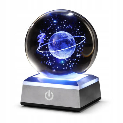 3D naktinė lempa – kristalinis rutulys „Mergaitė planetoje“ LED