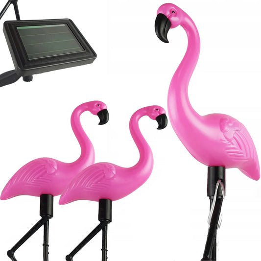 3x LED saulės sodo šviestuvai, įmeigiami į žemę, dekoratyviniai flamingai 54 cm