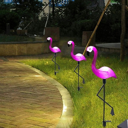 3x LED saulės sodo šviestuvai, įmeigiami į žemę, dekoratyviniai flamingai 54 cm