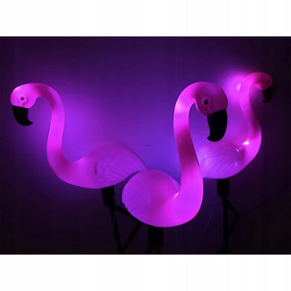 3x LED saulės sodo šviestuvai, įmeigiami į žemę, dekoratyviniai flamingai 54 cm