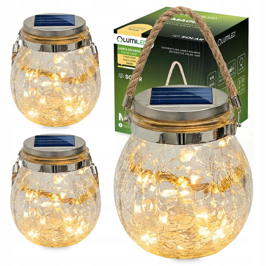 3x saulės sodo lempa, stiklinis rutulys, pakabinamas LED žibintas terasai