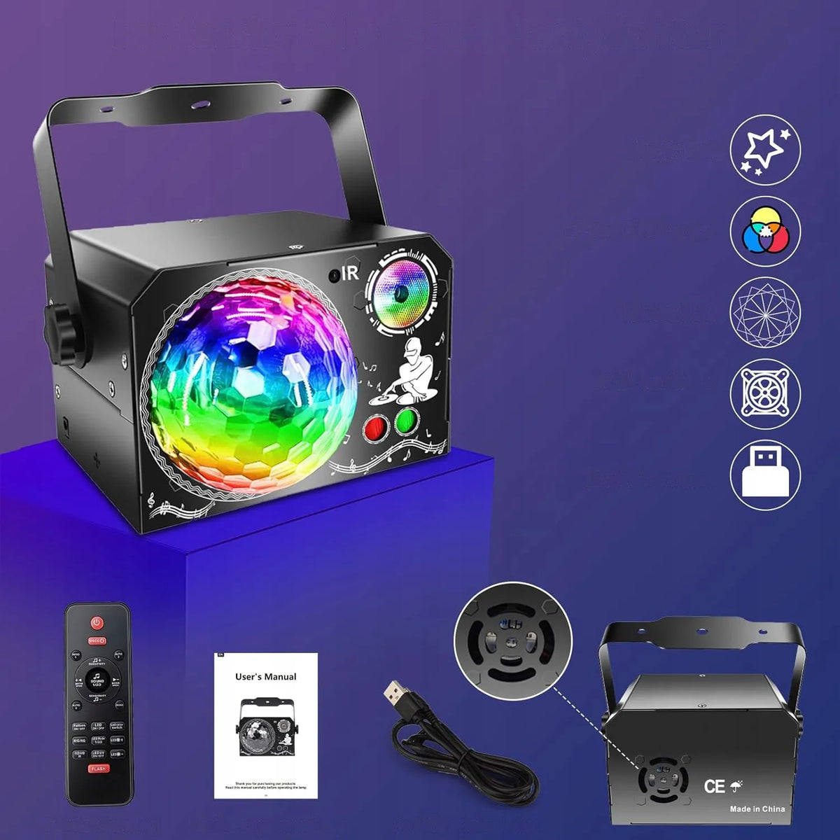 4 viename LED diskotekos lazerinis šviestuvas su nuotolinio valdymo pultu modelis TYUHG
