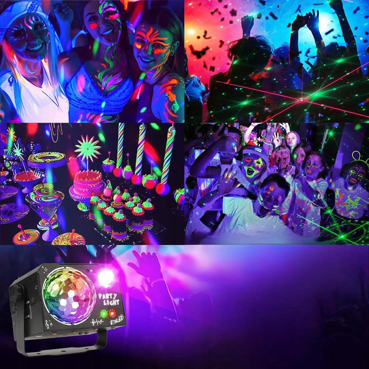 4 viename LED diskotekos lazerinis šviestuvas su nuotolinio valdymo pultu modelis TYUHG