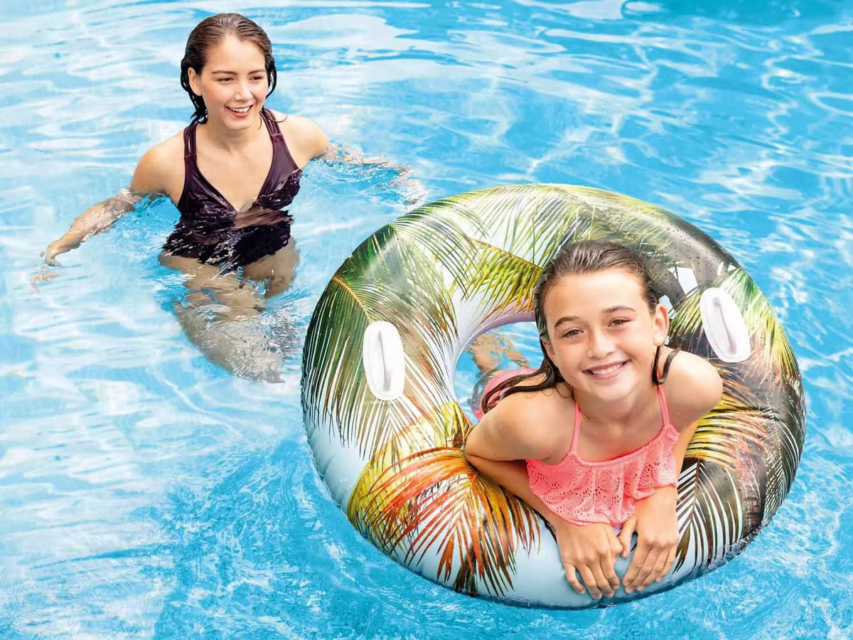 Pripučiama gelbėjimo plūdurė INTEX su rankenomis baseinui ir ežerui, ROŽINIS FLAMINAS 97CM