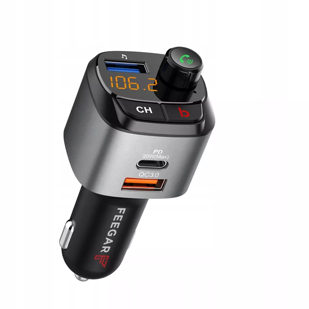 FM siųstuvas Bluetooth – Feegar, greitas įkroviklis QC 3.0/PD, MP3, Audio, USB