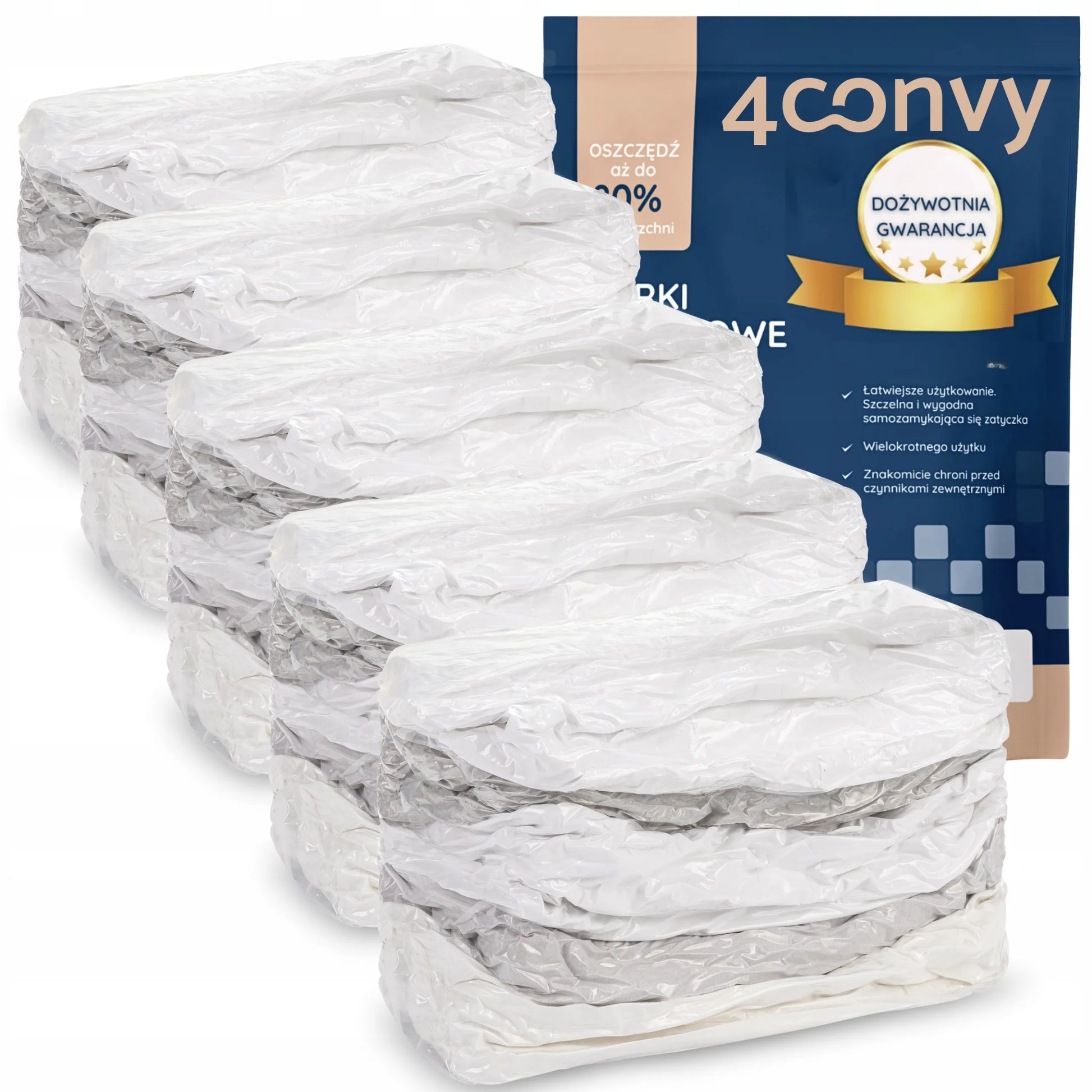 4CONVY 5x vakuuminis maišas patalynei, antklodėms, drabužiams 80x100x30, kubo formos, didelis