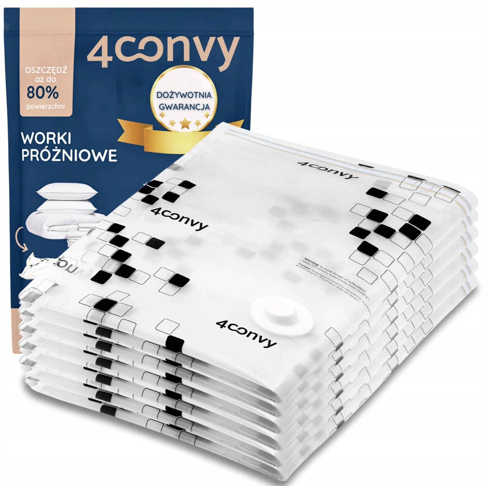 4CONVY 6 vnt. dideli vakuuminiai maišai 80x120 patalynei, antklodėms, daugkartinio naudojimo