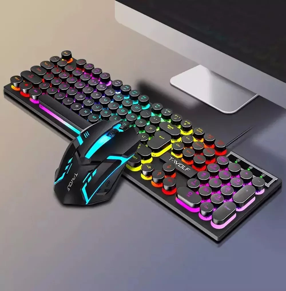 žaidėjo rinkinys žaidimų klaviatūra pelė LED RGB USB apšvietimas