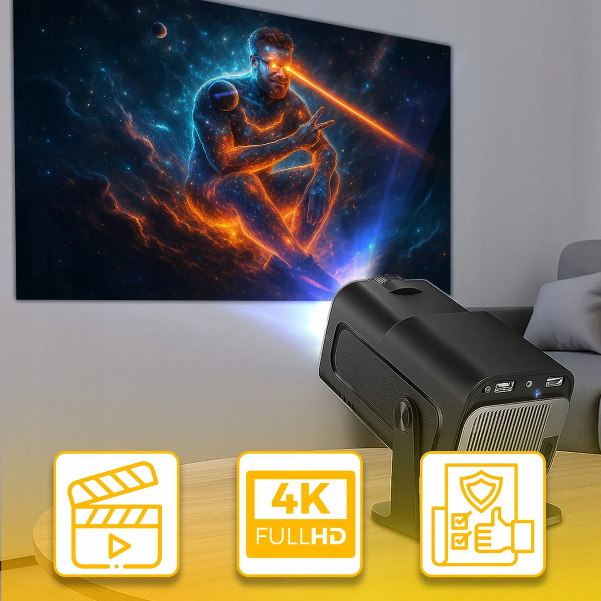 4K Android LED WiFi mini nešiojamasis Full HD projektorius HY320 su USB ir Jack jungtimi