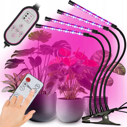 4x AUGALŲ AUGINIMO LEMPA, 80 LED, VISO SPEKTRO, 36 W + PULTELIS, RINKINYS