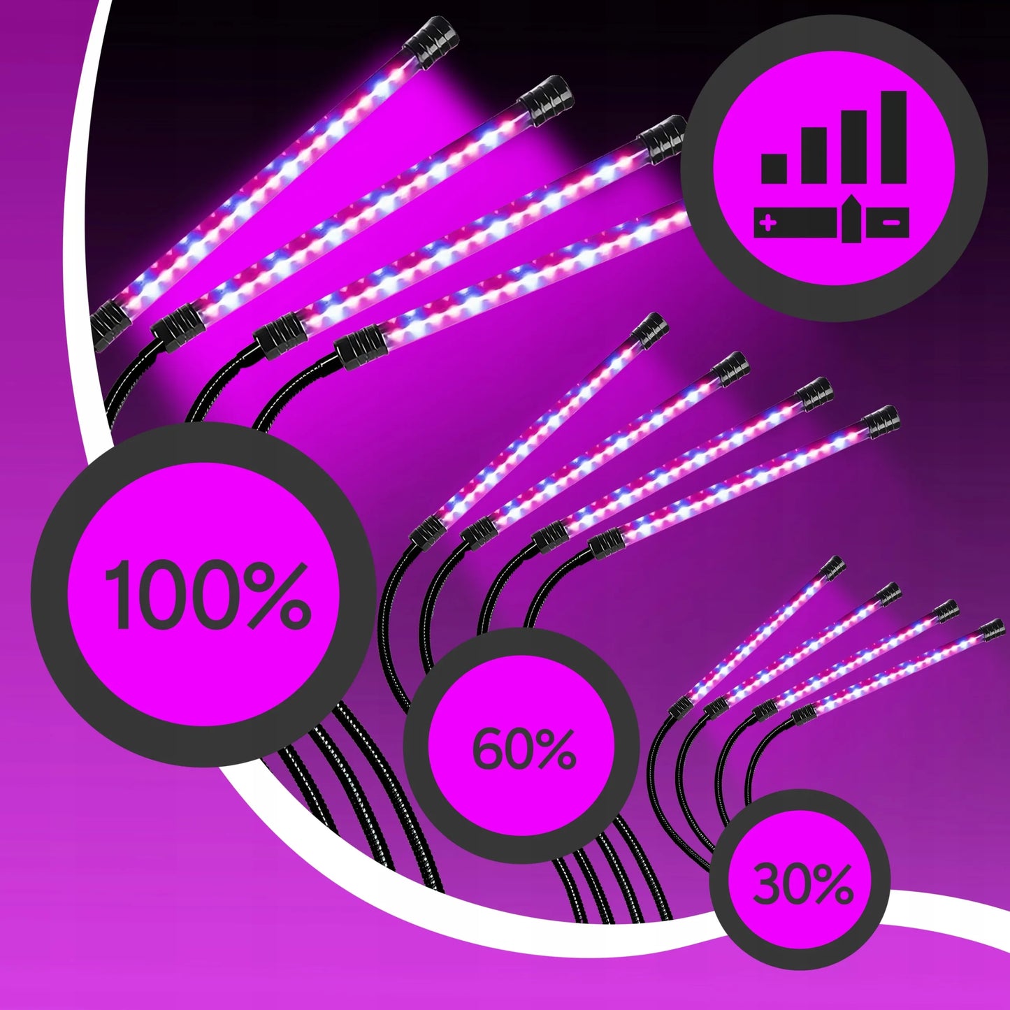 4x AUGALŲ AUGINIMO LEMPA, 80 LED, VISO SPEKTRO, 36 W + PULTELIS, RINKINYS