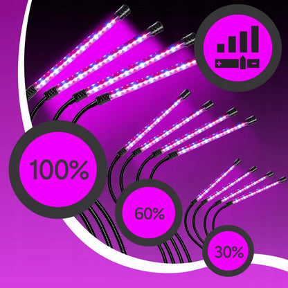 4x AUGALŲ AUGINIMO LEMPA, 80 LED, VISO SPEKTRO, 36 W + PULTELIS, RINKINYS