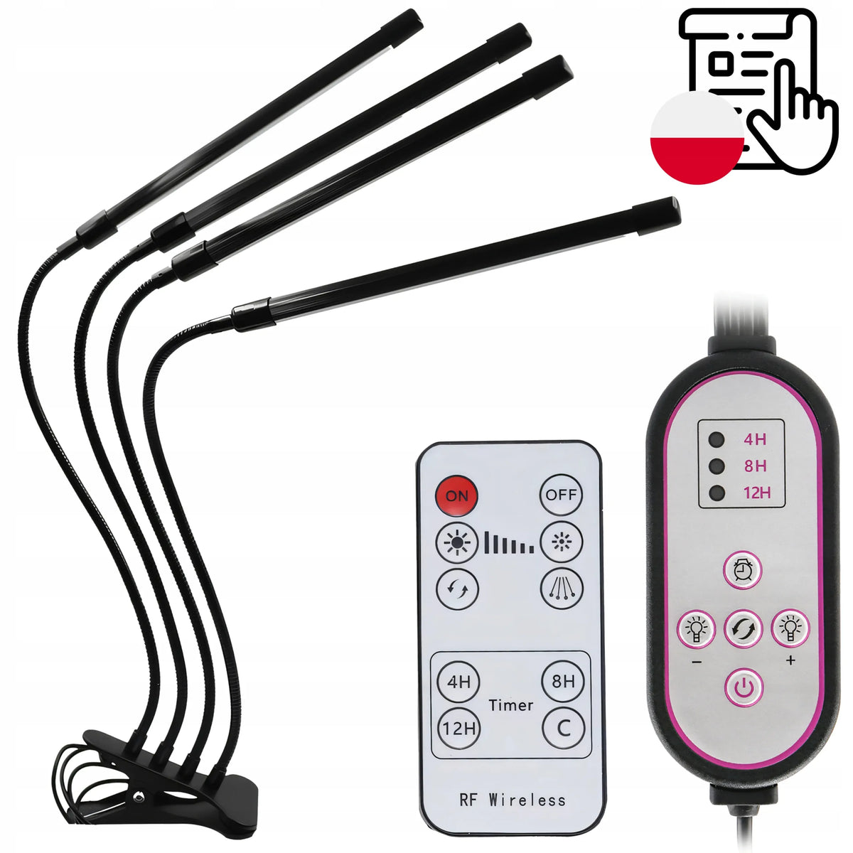 4x AUGALŲ AUGINIMO LEMPA, 80 LED, VISO SPEKTRO, 36 W + PULTELIS, RINKINYS