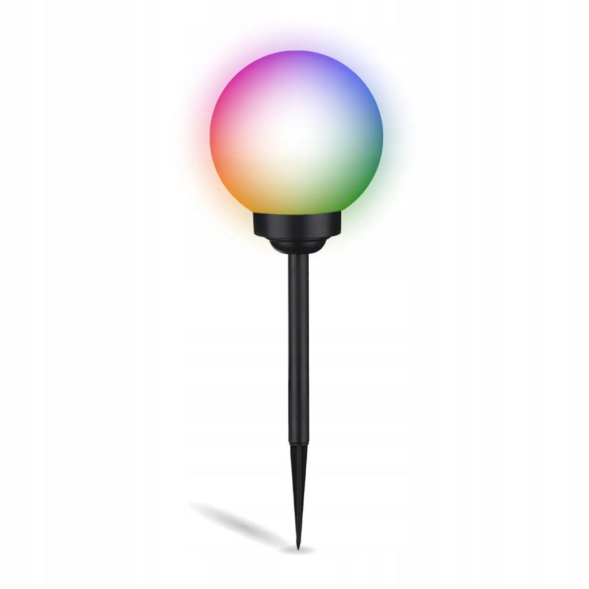 4x saulės energija maitinami LED sodo šviestuvai, įsmeigiami į žemę, balti rutuliai, 15 cm, RGB spalvoti