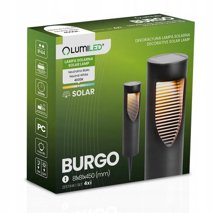 4x saulės energija maitinami LED sodo šviestuvai, įsmeigiami į žemę su prieblandos jutikliu