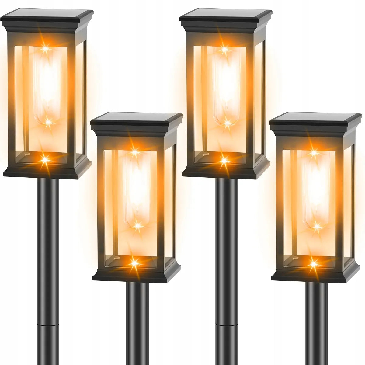 4x saulės energija varomi sodo šviestuvai, dekoratyviniai IP65 lauko žibintai