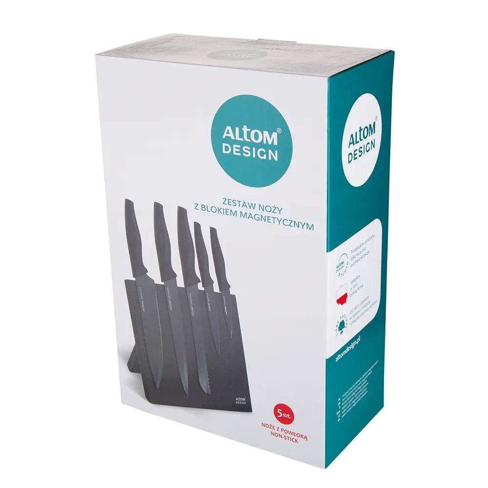 5 virtuvinių peilių rinkinys su „Altom Design“ juodu magnetiniu bloku