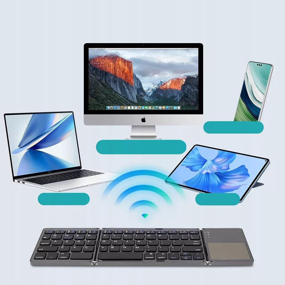 197,3g Belaidė „Bluetooth“ klaviatūra su universaliu sulankstomu jutikliniu skydeliu 50H