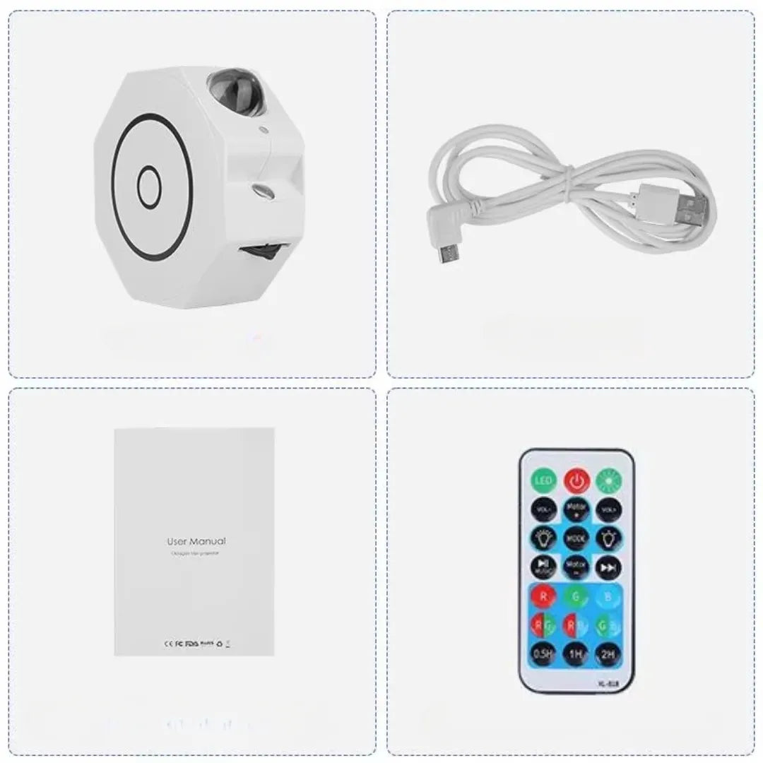 Žvaigždžių projektorius naktinė lemputė LED kosmosas Bluetooth garsiakalbis + pultelis