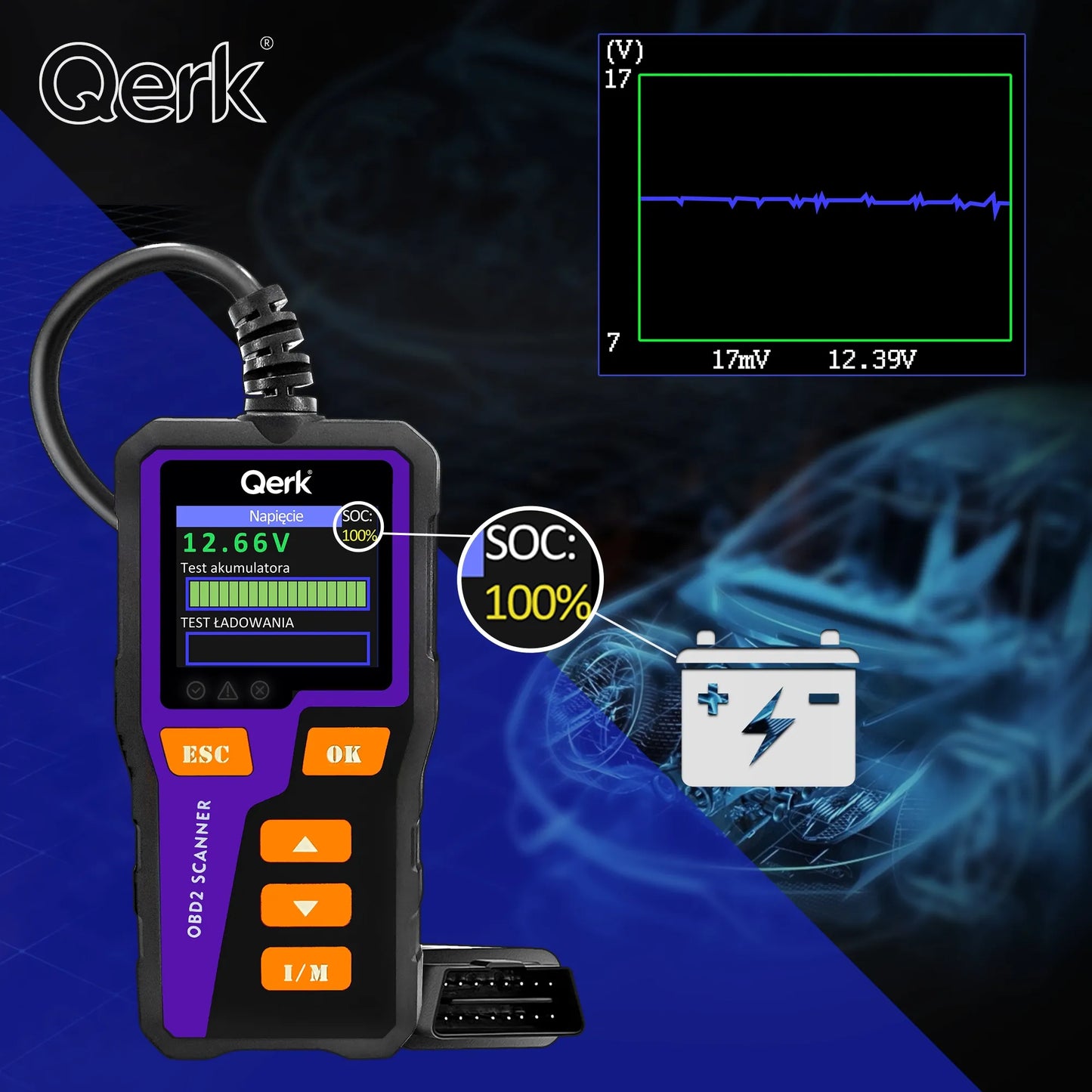 Automobilio diagnostinė sąsaja OBD2 PL meniu spalvotas ekranas QERK T51