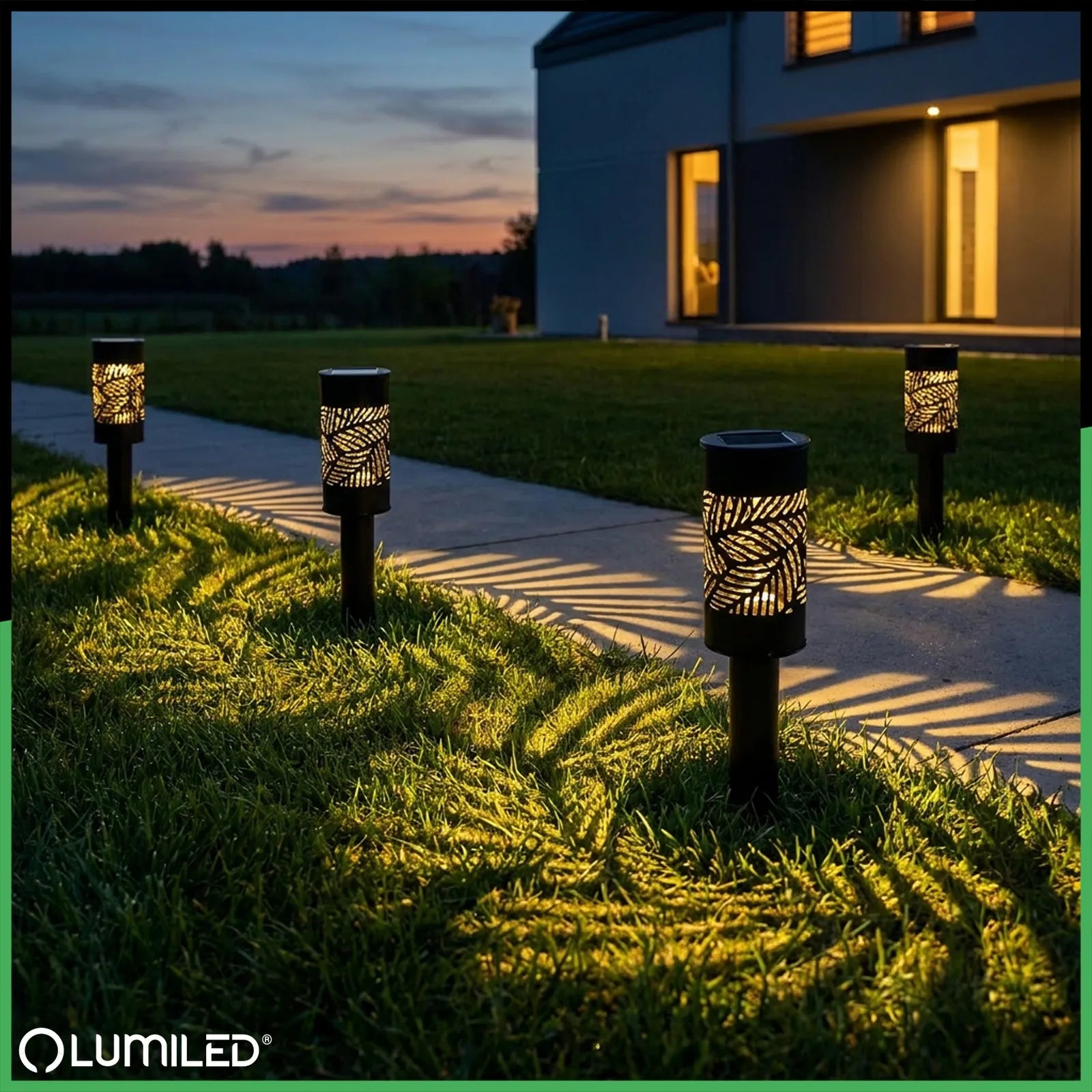 5x LED saulės energijos sodo šviestuvai, įsmeigiami dekoratyviniai stulpeliai su jutikliu, pilki