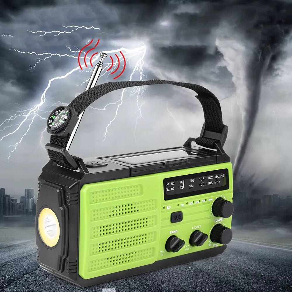 Avarinis radijas išgyvenimui su rankenėle, saulės energija, Powerbank 8000mAh su SOS aliarmu
