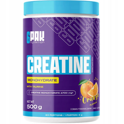 6PAK Creatine Monohydrate 500 g kreatino monohidratas, apelsinų skonio