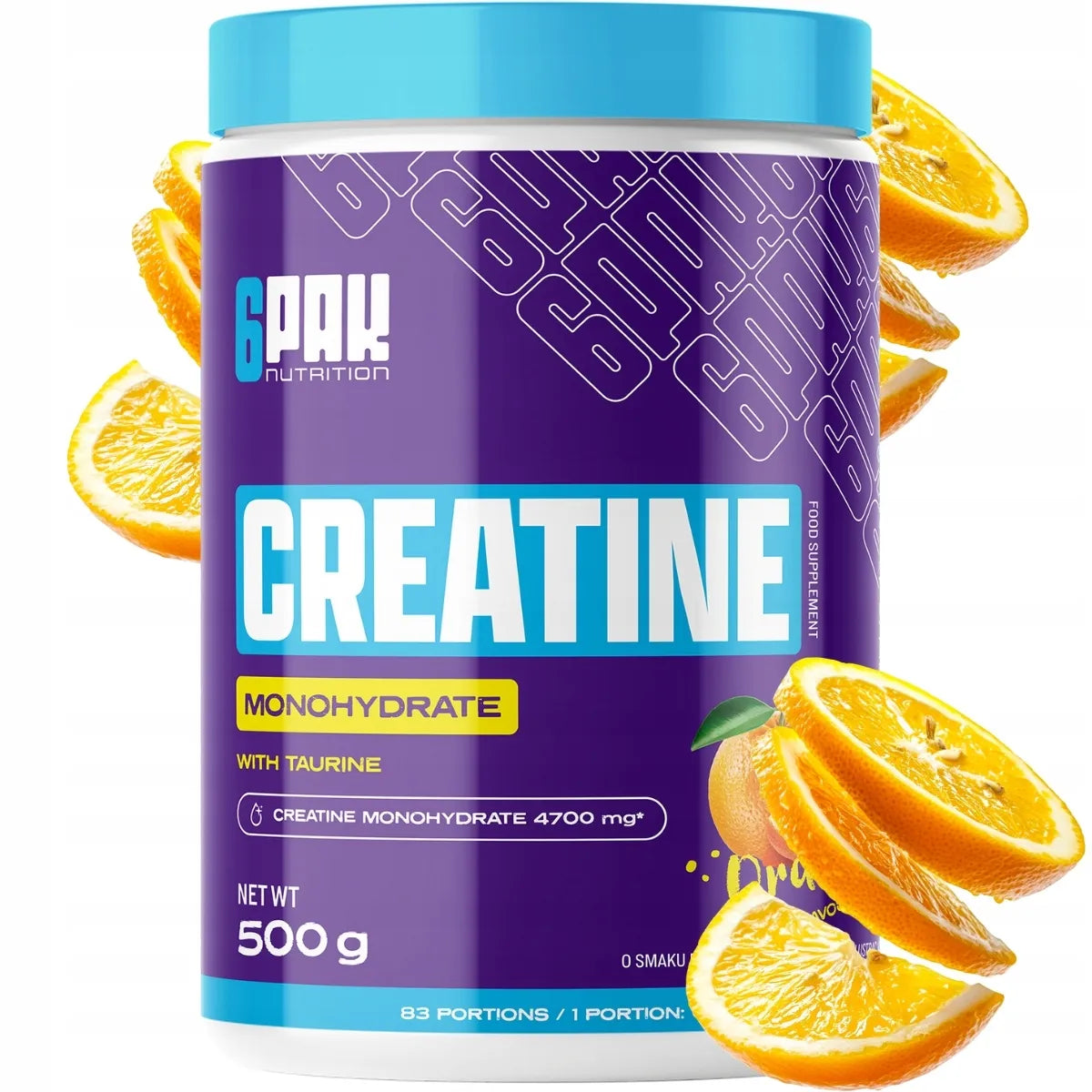 6PAK Creatine Monohydrate 500 g kreatino monohidratas, apelsinų skonio