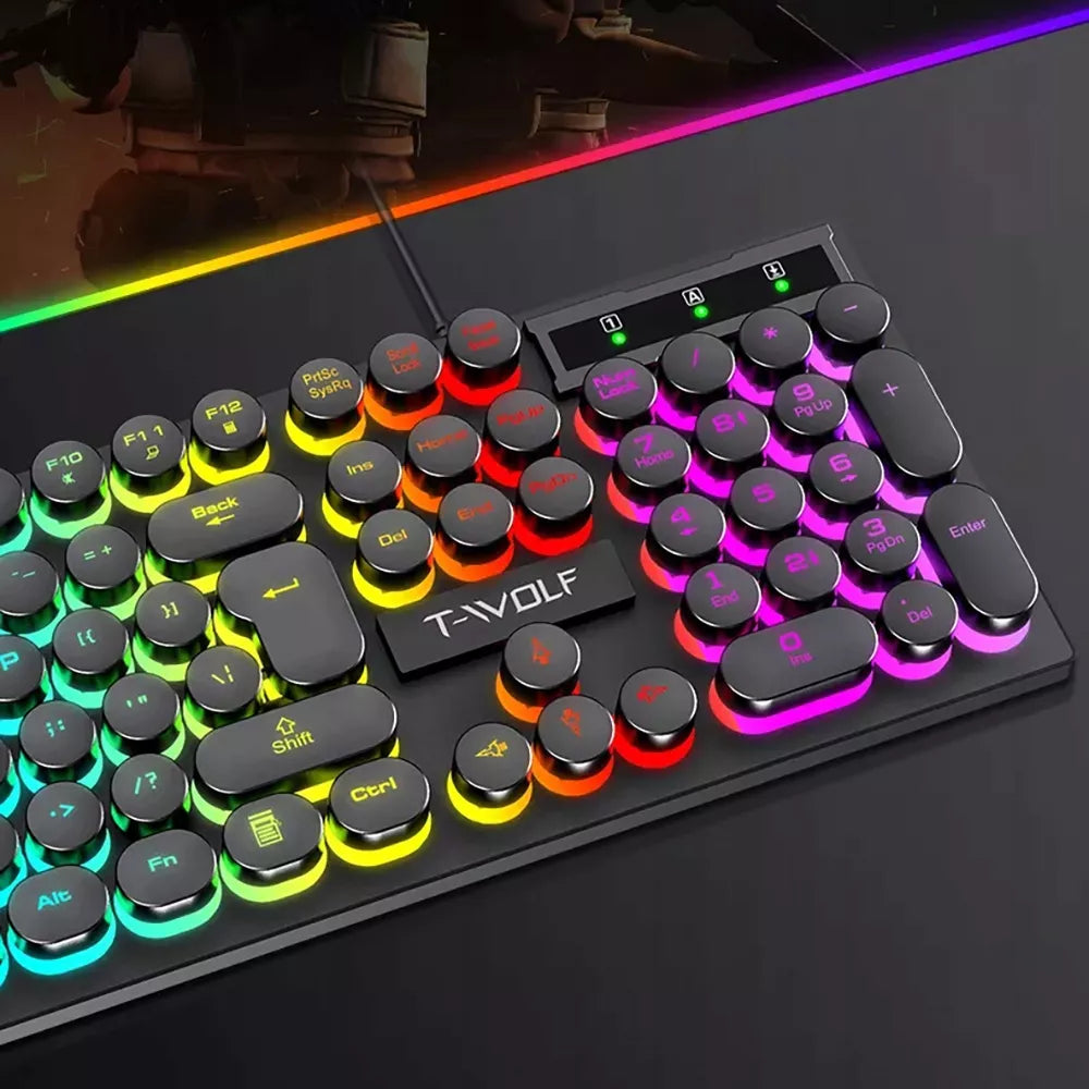 žaidėjo rinkinys žaidimų klaviatūra pelė LED RGB USB apšvietimas