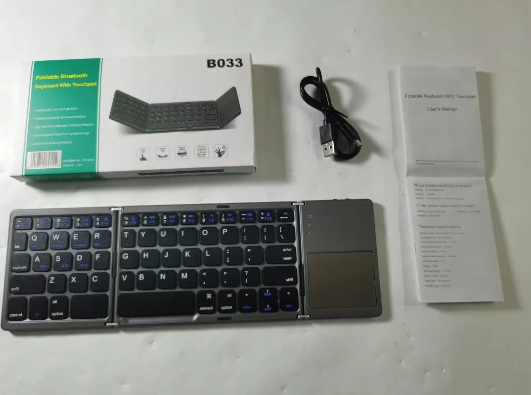 197,3g Belaidė „Bluetooth“ klaviatūra su universaliu sulankstomu jutikliniu skydeliu 50H