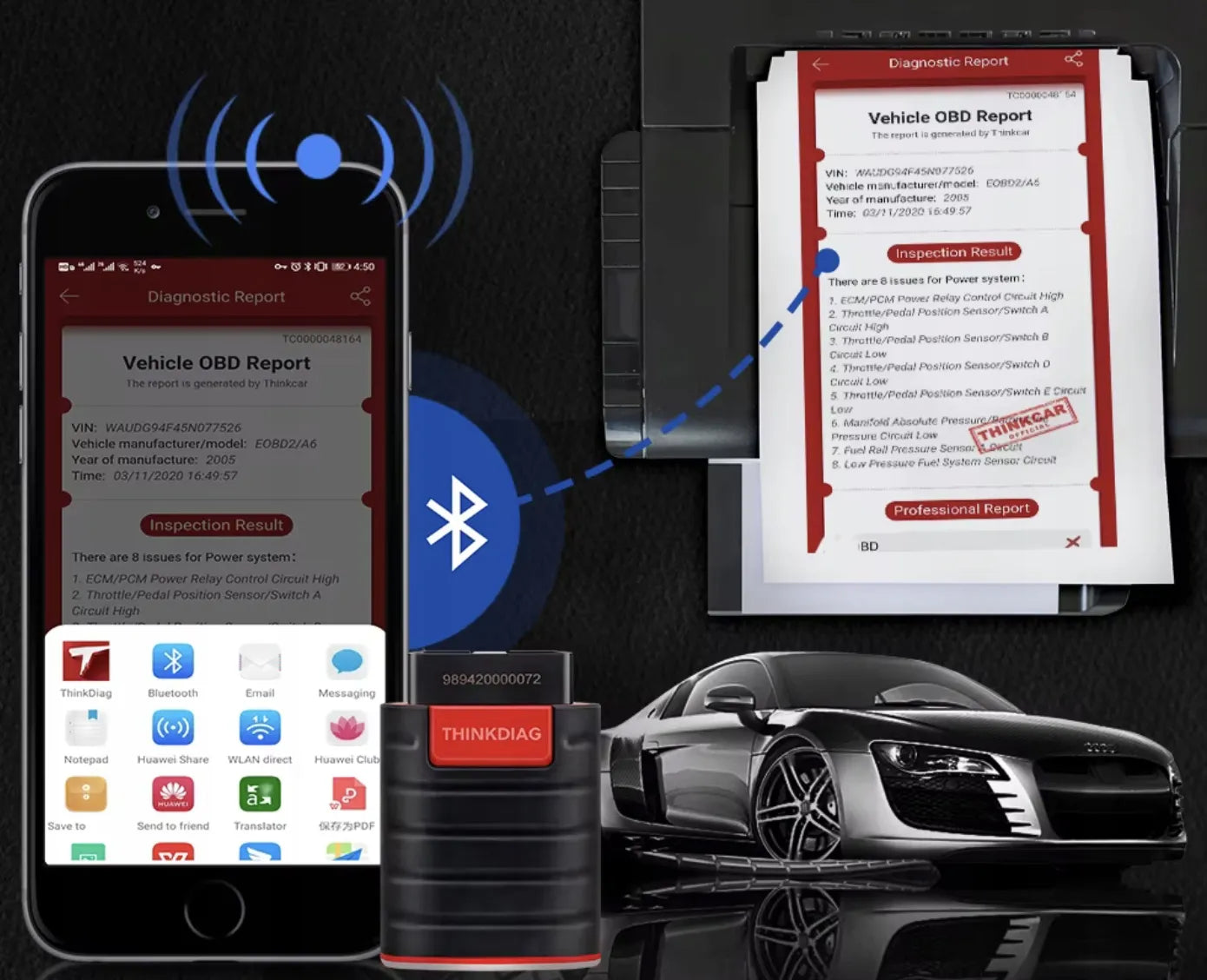 Diagnostinis skeneris OBD THINKDIAG 2025 su visa programine įranga, lenkų kalba