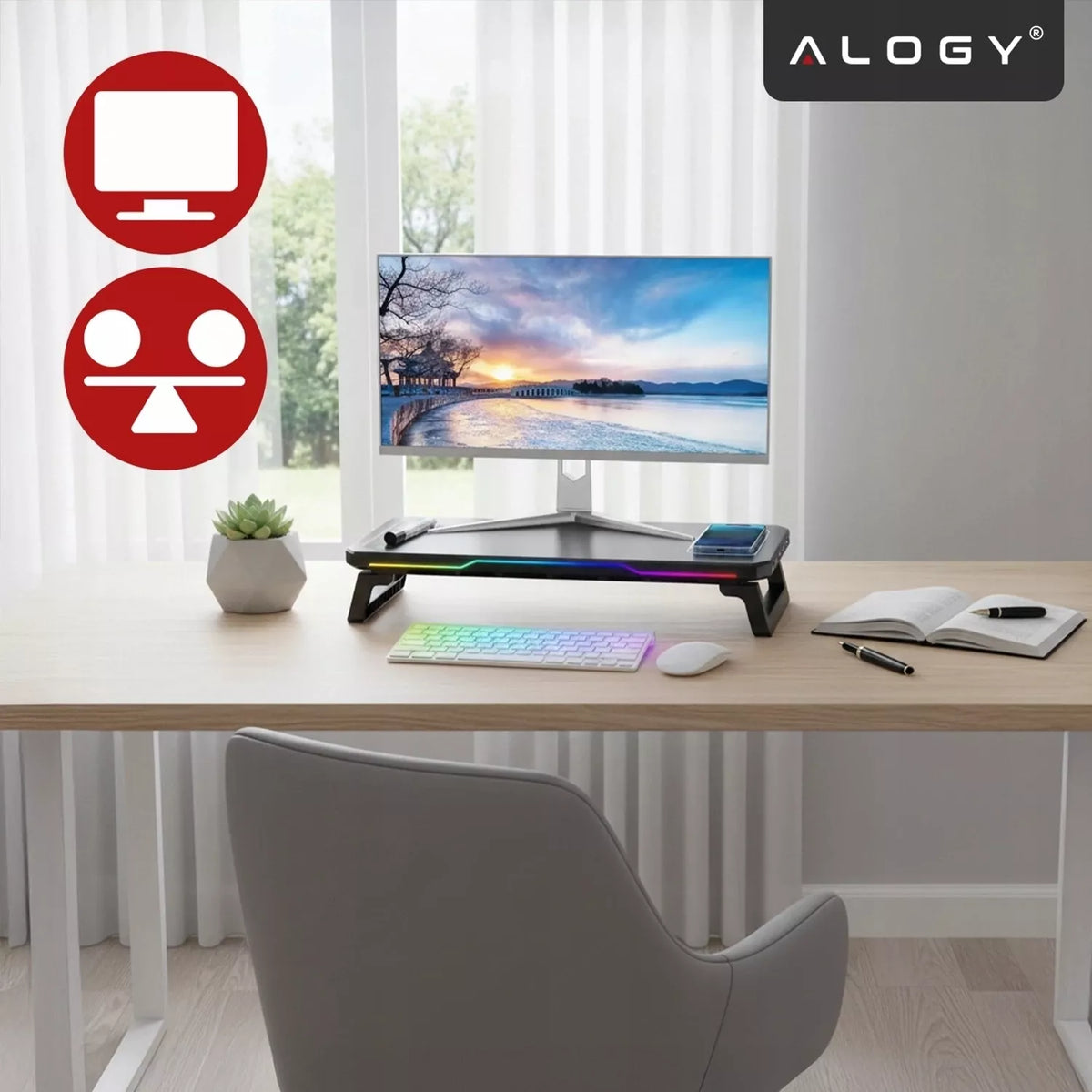 Monitoriaus stovas su USB Hub, USB-C