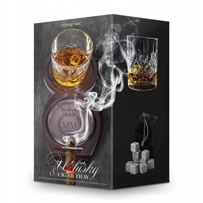 Premium rinkinys viskiui ir cigarams – dovana tėvo dienai, vyrui su stikline