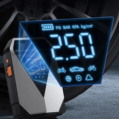 99800mAh automobilinis užvedimo įrenginys – „Powerbank“, oro kompresorius ir avarinis starteris