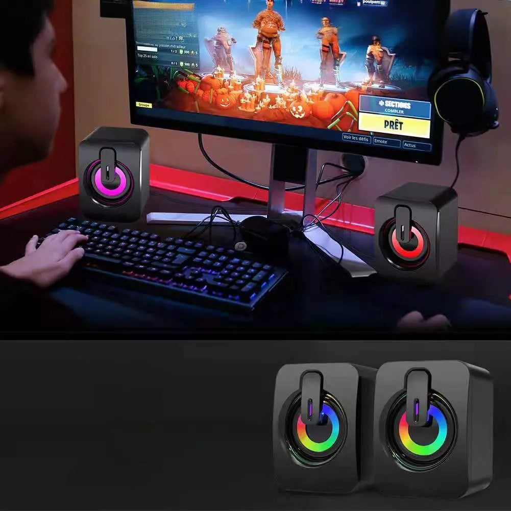USB 2.0 KOMPIUTERINĖS GARSIAKALBĖS PC NEŠIOJAMAM KOMPIUTERIUI TELEVIZORIUI RGB LED AUX 2x